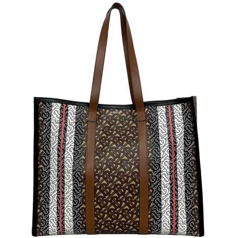Burberry Tote Bag Brown Beige Black TB All over Stripe Document